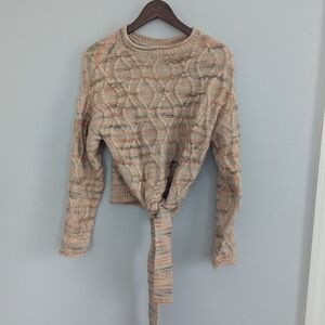 Women's Universal Thread Small Sweater Orange Tan Coral Tie Dye Back Bow